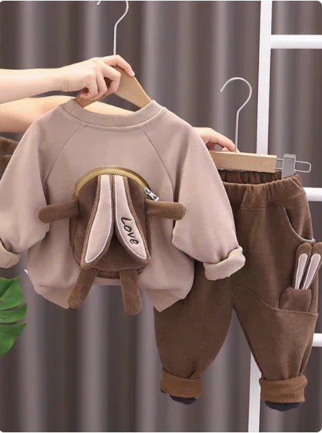 Tavşan Desenli Cepli Unisex Kadife Çocuk Üst Alt Takım - MAKKA