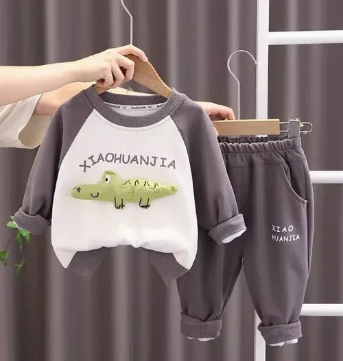 Timsah Baskılı Gri Çocuk Takımı – Yumuşak Esnek Rahat Kesim - MAKKA