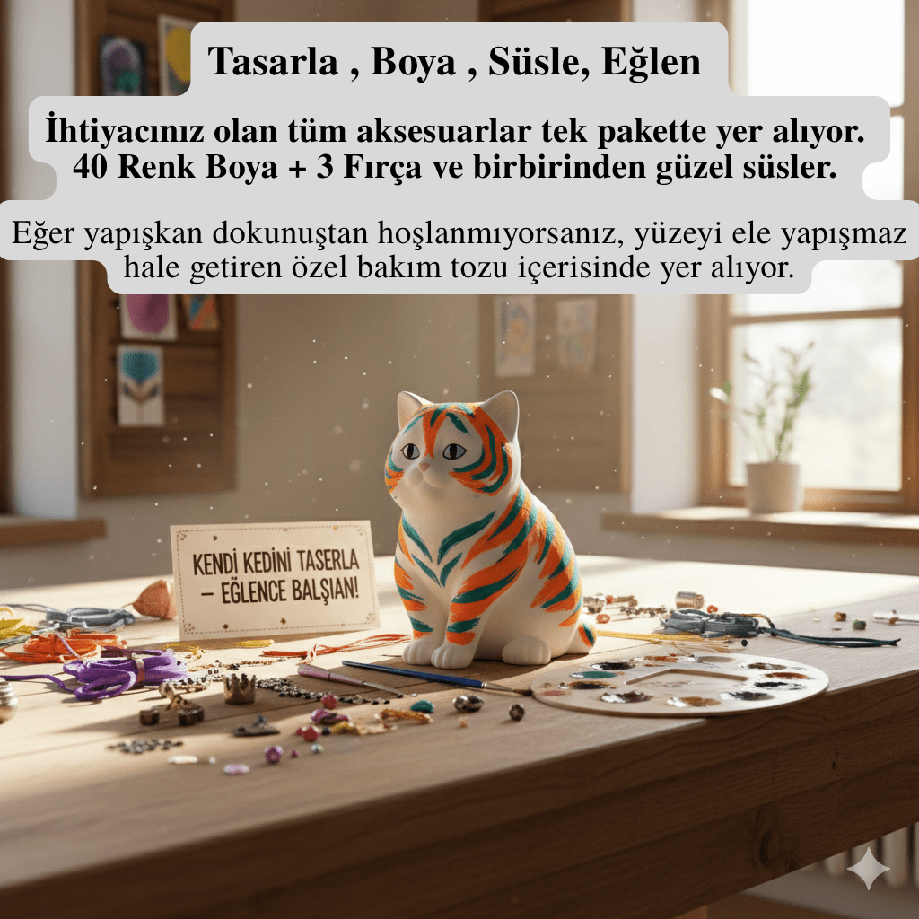 Tombul Kedi Boyanabilir TPR Stres Giderici DIY Kendin Yap Hediye Seti - MAKKA