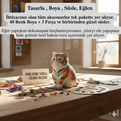 Tombul Kedi Boyanabilir TPR Stres Giderici DIY Kendin Yap Hediye Seti - MAKKA