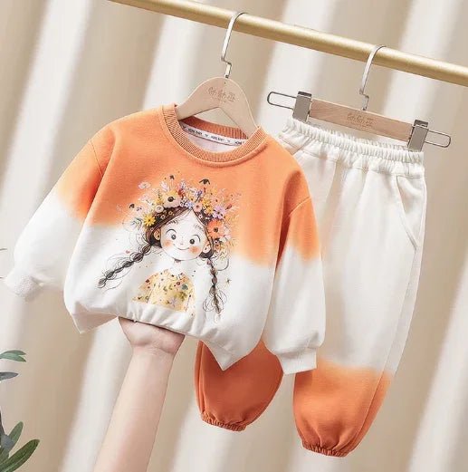 Turuncu Beyaz Pamuklu Kız Çocuk Takım 2 - 7 Yaş Rahat - MAKKA