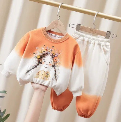 Turuncu Beyaz Pamuklu Kız Çocuk Takım 2 - 7 Yaş Rahat - MAKKA