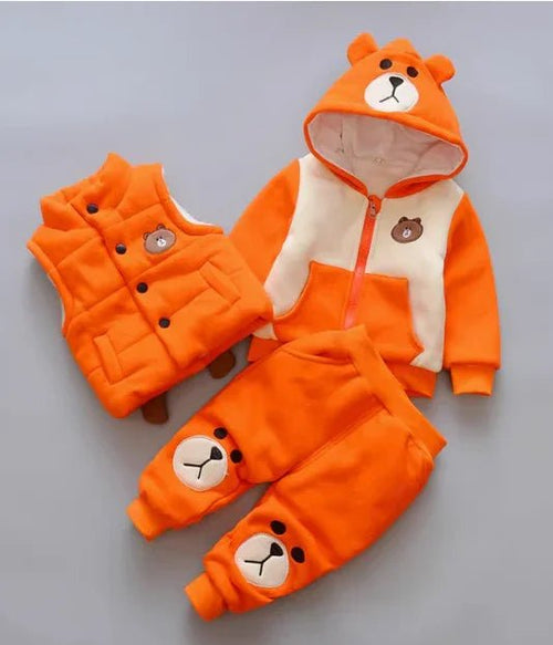Turuncu Kışlık 3 Parça Çocuk Takım Kapüşonlu Yelek Üst Pantolon - MAKKA