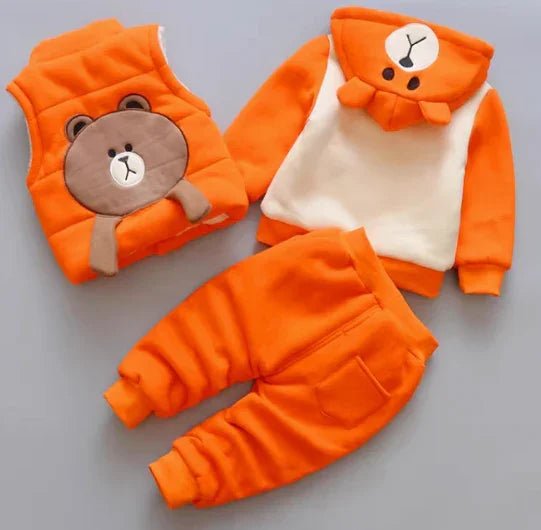 Turuncu Kışlık 3 Parça Çocuk Takım Kapüşonlu Yelek Üst Pantolon - MAKKA