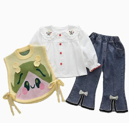 Üç Parçalı Trendy Kız Çocuk Takım Yelek Üst - Alt 1 - 5 Yaş - MAKKA