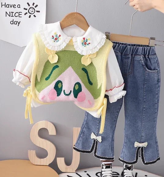 Üç Parçalı Trendy Kız Çocuk Takım Yelek Üst - Alt 1 - 5 Yaş - MAKKA