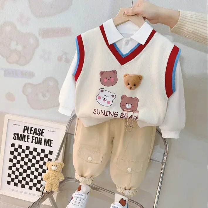 Unisex 3 Parça Çocuk Takım Ayıcık Desenli 1 - 5 Yaş Rahat - MAKKA