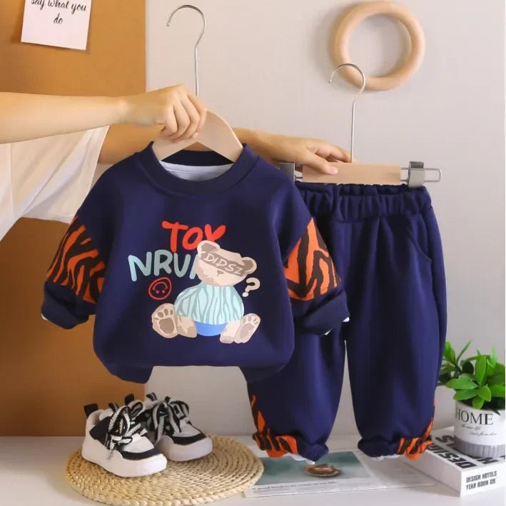 Unisex Ayıcık Baskılı Rahat 2'li Çocuk Sweatshirt Pantolon Takımı 1 - 5 Yaş - MAKKA