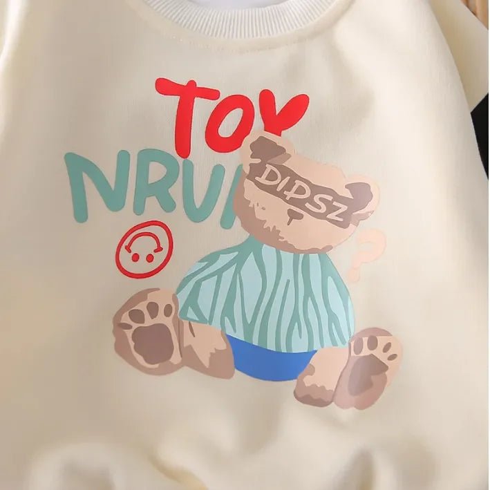 Unisex Ayıcık Baskılı Rahat 2'li Çocuk Sweatshirt Pantolon Takımı 1 - 5 Yaş - MAKKA