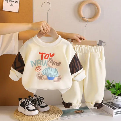 Unisex Ayıcık Baskılı Rahat 2'li Çocuk Sweatshirt Pantolon Takımı 1 - 5 Yaş - MAKKA