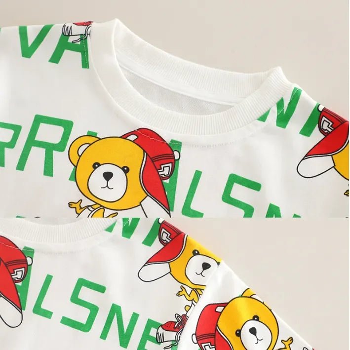 Unisex Ayıcık Baskılı Sweatshirt ve Esnek Kot Pantolon Takımı - MAKKA