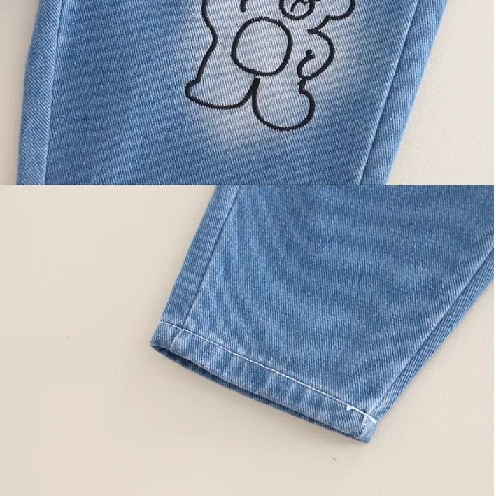 Unisex Ayıcık Baskılı Sweatshirt ve Esnek Kot Pantolon Takımı - MAKKA