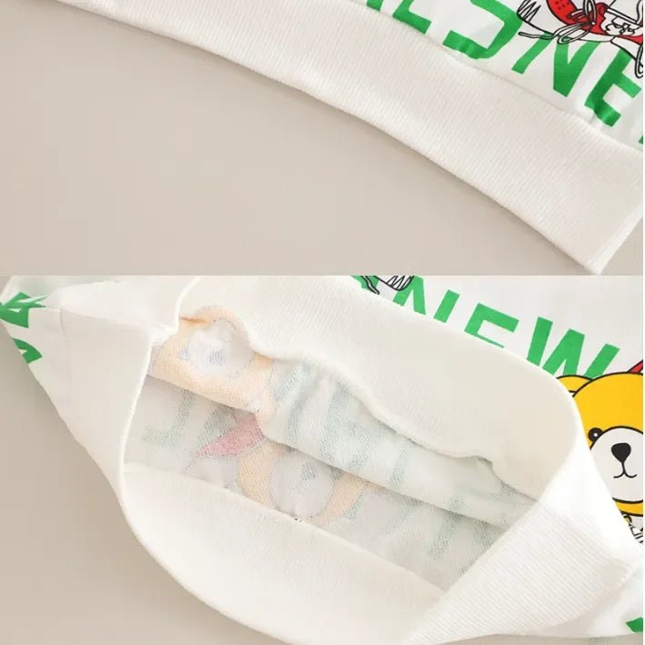 Unisex Ayıcık Baskılı Sweatshirt ve Esnek Kot Pantolon Takımı - MAKKA