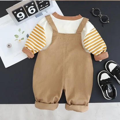 Unisex Ayıcık Dizli Salopet ve Çizgili Sweat Takımı 1 - 5 Yaş - MAKKA