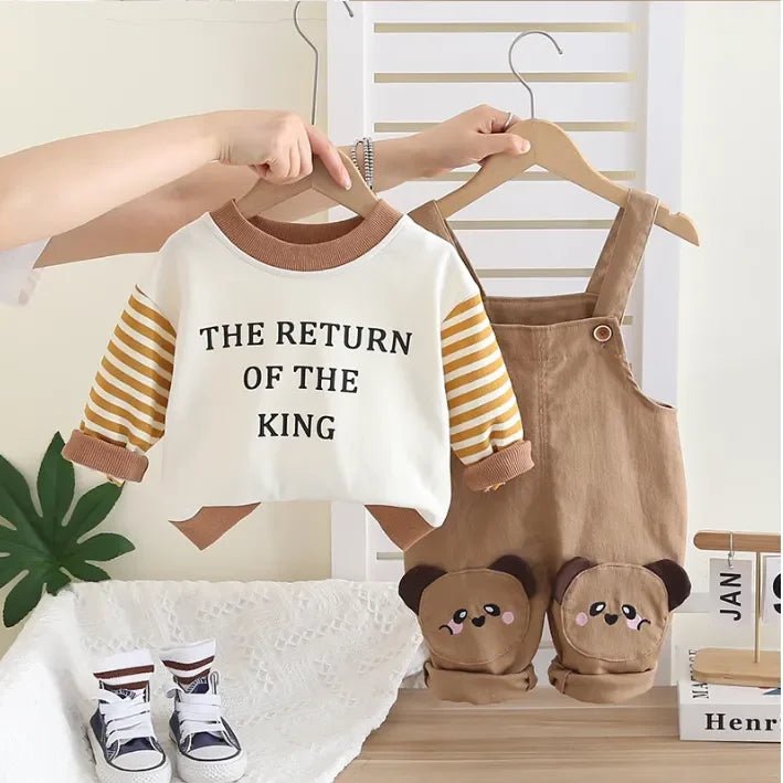 Unisex Ayıcık Dizli Salopet ve Çizgili Sweat Takımı 1 - 5 Yaş - MAKKA