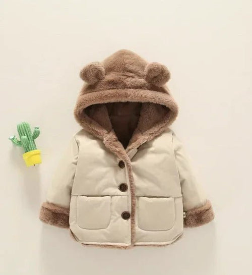 Unisex Bebek Çocuk Kışlık Mont Suya Dayanıklı Kapüşonlu Bej - MAKKA