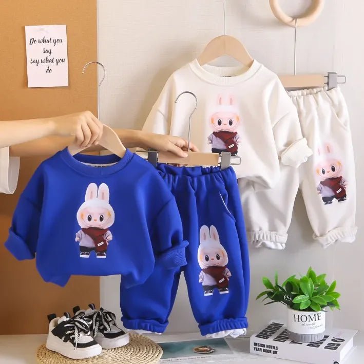 Unisex Tavşan Baskılı 2 Parça Çocuk Eşofman Takımı Rahat Esnek - MAKKA