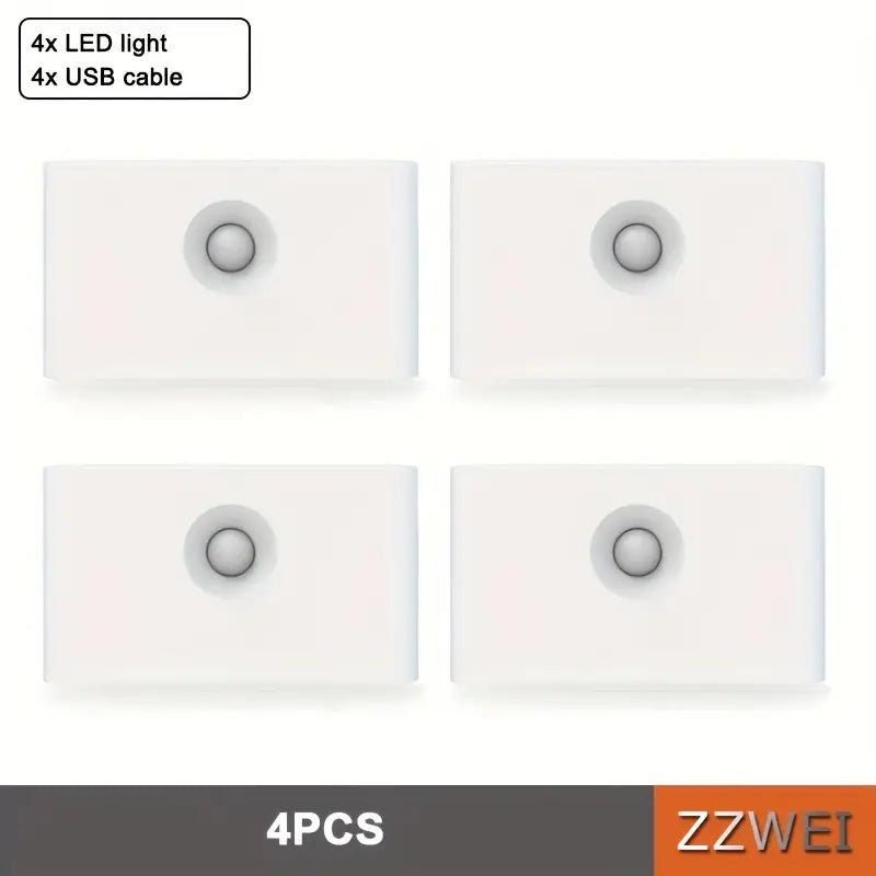 USB Şarjlı 4'lü Sensörlü LED Gece Lambası Yatak Odası Koridor - MAKKA