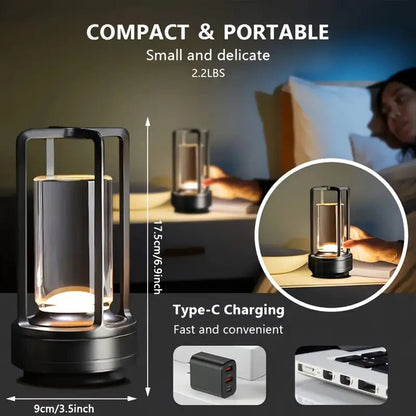 USB Şarjlı Retro Dokunmatik Masa Lambası 3 Renkli Kısılabilir - MAKKA