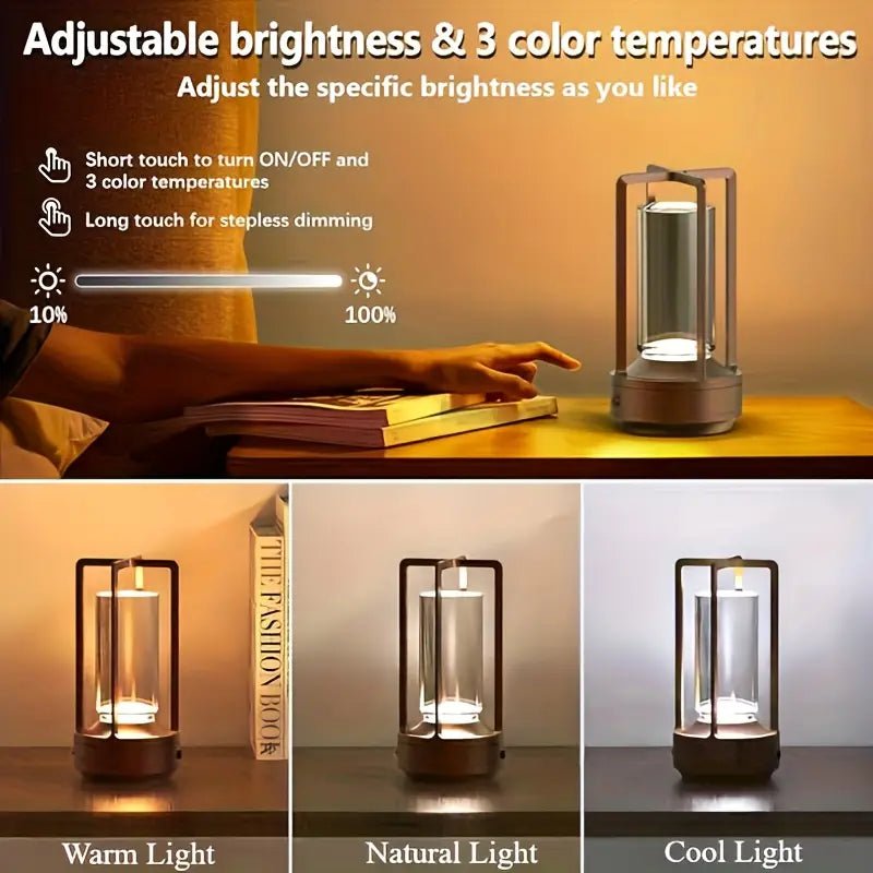 USB Şarjlı Retro Dokunmatik Masa Lambası 3 Renkli Kısılabilir - MAKKA