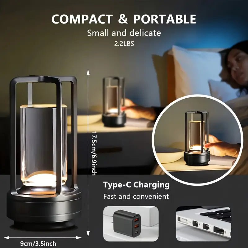 USB Şarjlı Retro Dokunmatik Masa Lambası 3 Renkli Kısılabilir - MAKKA