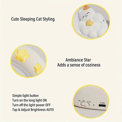 USB Şarjlı Uyuyan Kedi Gece Lambası 3 Kademe Parlaklık Ayarlı - MAKKA
