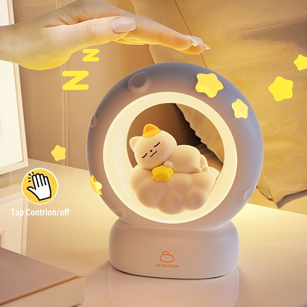 USB Şarjlı Uyuyan Kedi Gece Lambası 3 Kademe Parlaklık Ayarlı - MAKKA