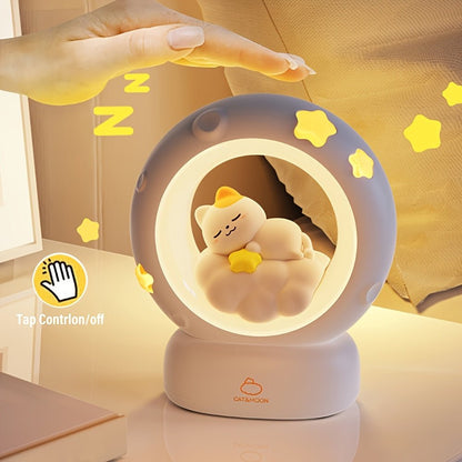 USB Şarjlı Uyuyan Kedi Gece Lambası 3 Kademe Parlaklık Ayarlı - MAKKA