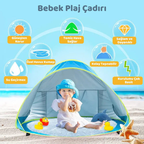 UV Koruyucu Bebek Plaj Çadırı Katlanır Taşıma Çantası Dahil - MAKKA