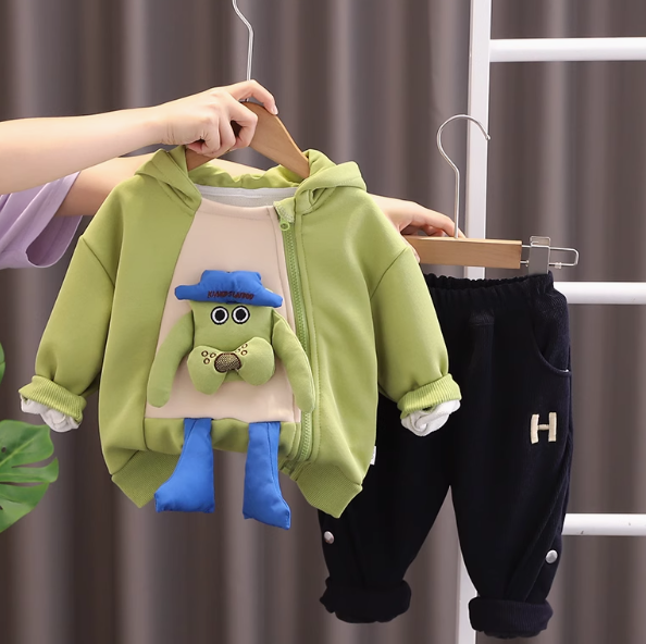 Yeşil Siyah Unisex Çocuk Takımı Sıcak Yumuşak Elastik Bel