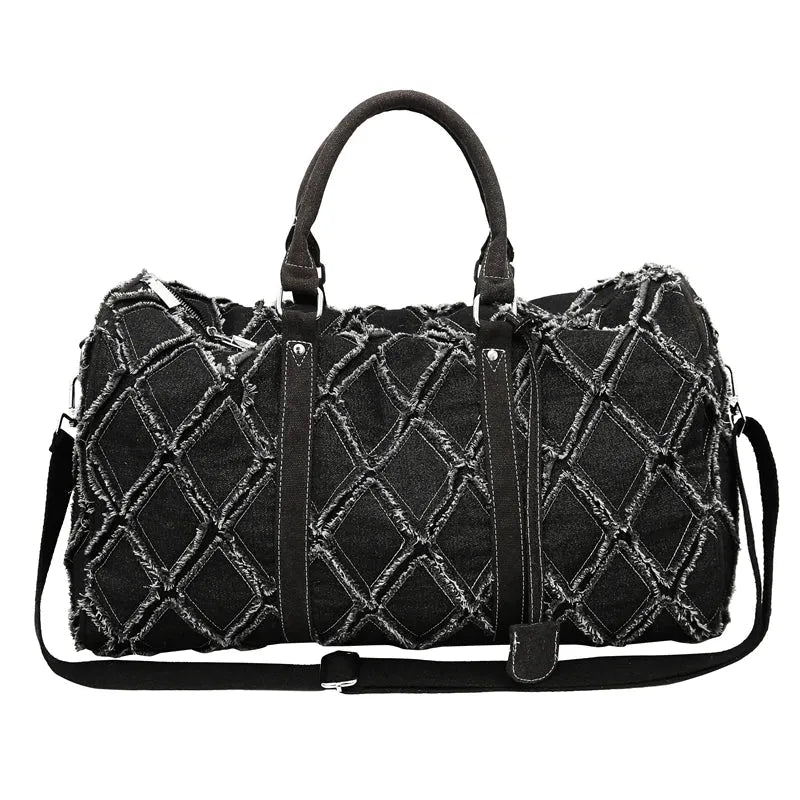 Yırtık Denim Büyük Kapasiteli Seyahat Omuz Spor Çanta - MAKKA