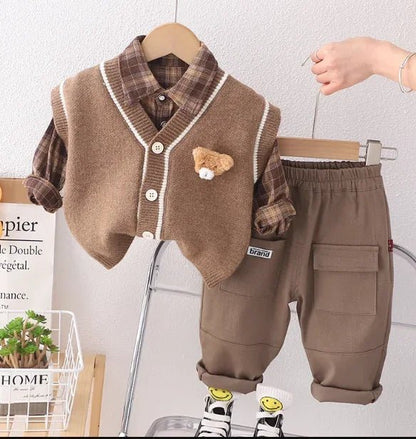 Yumuşak Kahverengi 3 Parçalı Çocuk Takımı Bel Lastikli 10Ay - 5Yaş - MAKKA
