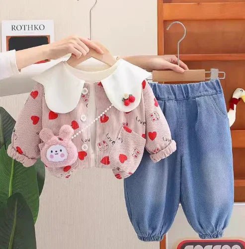 Yumuşak Pamuklu Kız Çocuk 3 Parça Takım Esnek Rahat Şık - MAKKA