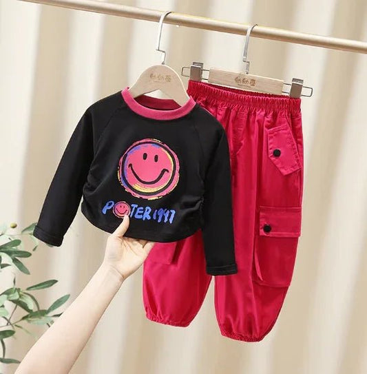 Yumuşak Pamuklu Siyah - Bordo Kız Çocuk 2 - 7 Yaş Takımı - MAKKA