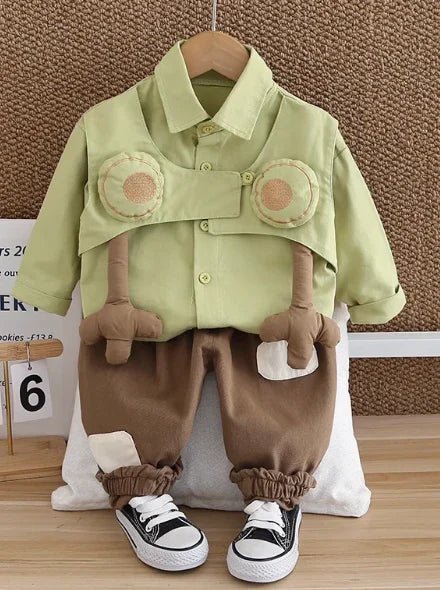 Yumuşak Pamuklu Yeşil - Kahverengi Erkek Çocuk Günlük Takım 1 - 5 Yaş - MAKKA