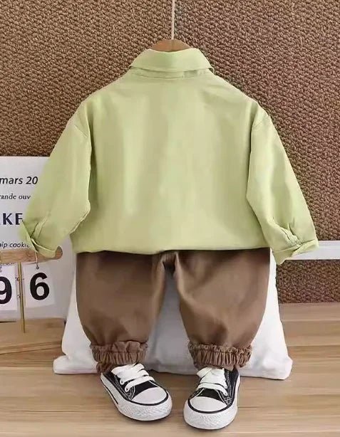 Yumuşak Pamuklu Yeşil - Kahverengi Erkek Çocuk Günlük Takım 1 - 5 Yaş - MAKKA