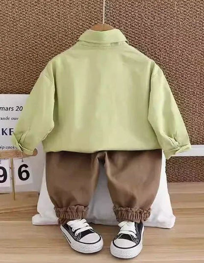 Yumuşak Pamuklu Yeşil - Kahverengi Erkek Çocuk Günlük Takım 1 - 5 Yaş - MAKKA