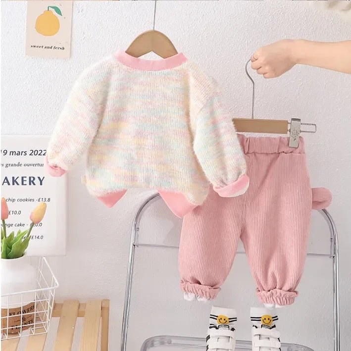 Yumuşak Triko Hırkalı 3 Parça Kadife Pantolonlu Çocuk Takımı - MAKKA